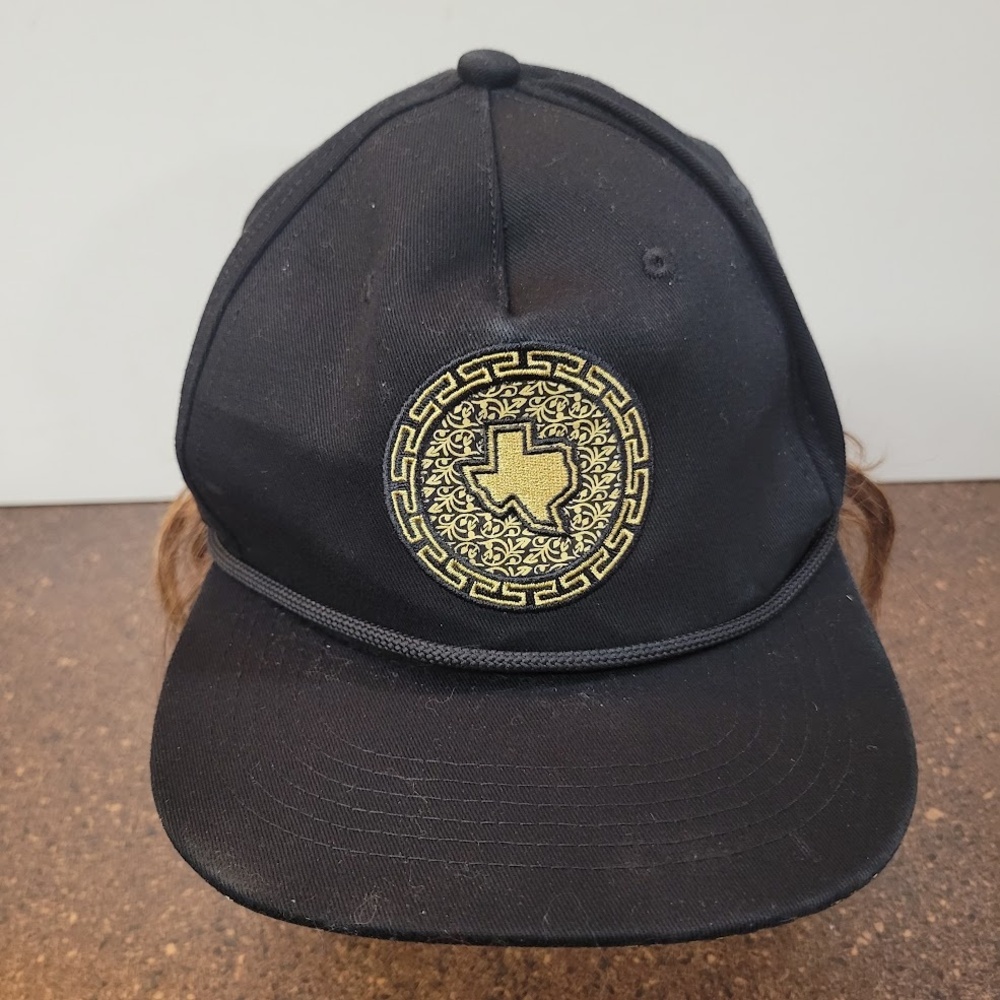 Coca-Cola Hat Cap Snap Back Trucker Embroidered Patch Texas Mens Black Gold